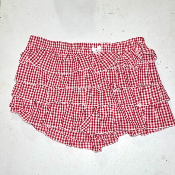NWT SHEIN Curve 3XL Red & White Gingham Ruffled Tiered Skort / Mini Skirt - Picture 1 of 8